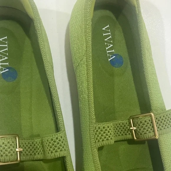 Vivaia Square-Toe Knit Mary Jane Flats Buckle Strap Green Size 8 EUR38 NWOT - Picture 6 of 9